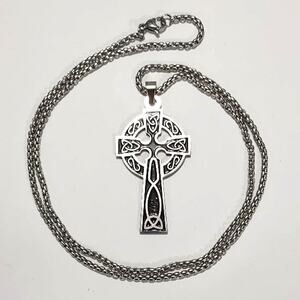 Stainless Steel Black Necklace Celtic Cross Vampire Gothic Halloween Christian